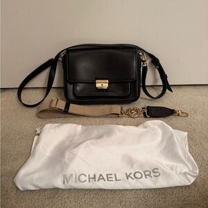 Michael Kors Black Leather Crossbody Bag with Gold Hardware